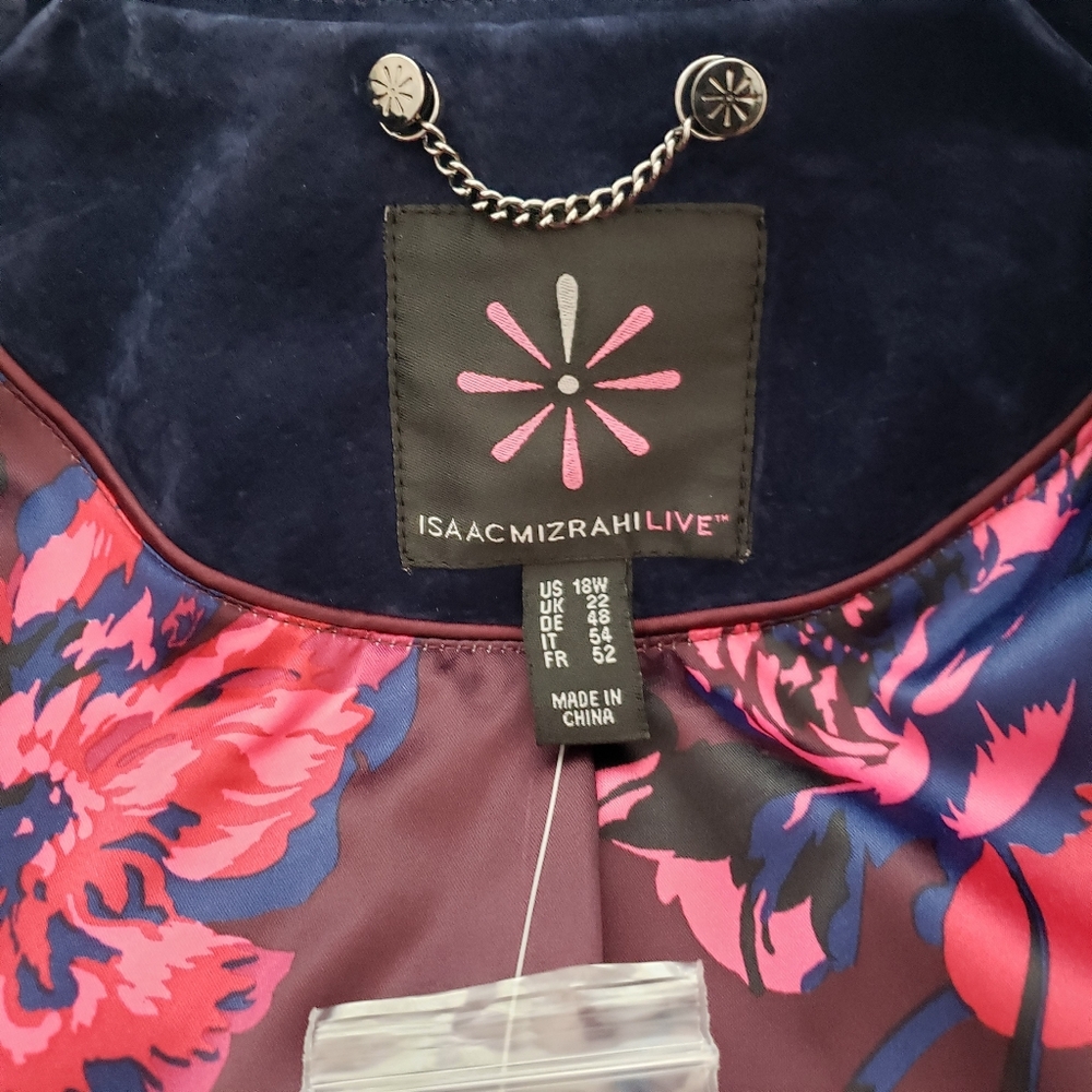 Isaac Mizrahi Live Suede Moto Motorcycle Jacket Printed Lining New Sz 18W Blue - Picture 6 of 11